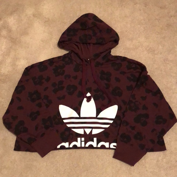adidas cropped hoodie maroon